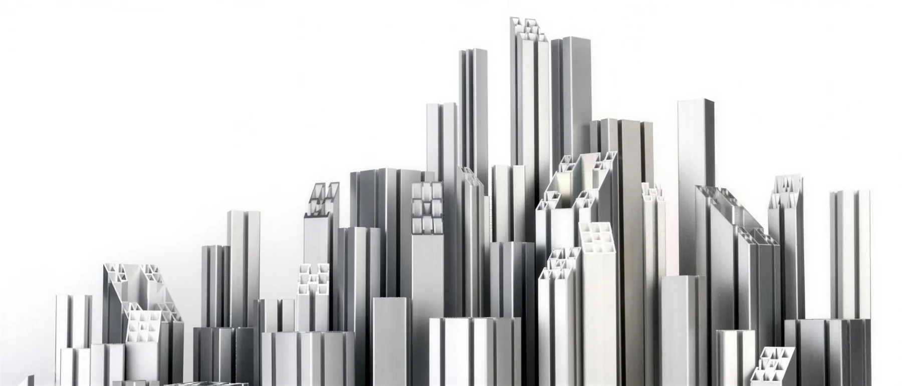 Bündel Aluminiumprofile in verschiedenen Querschnitten